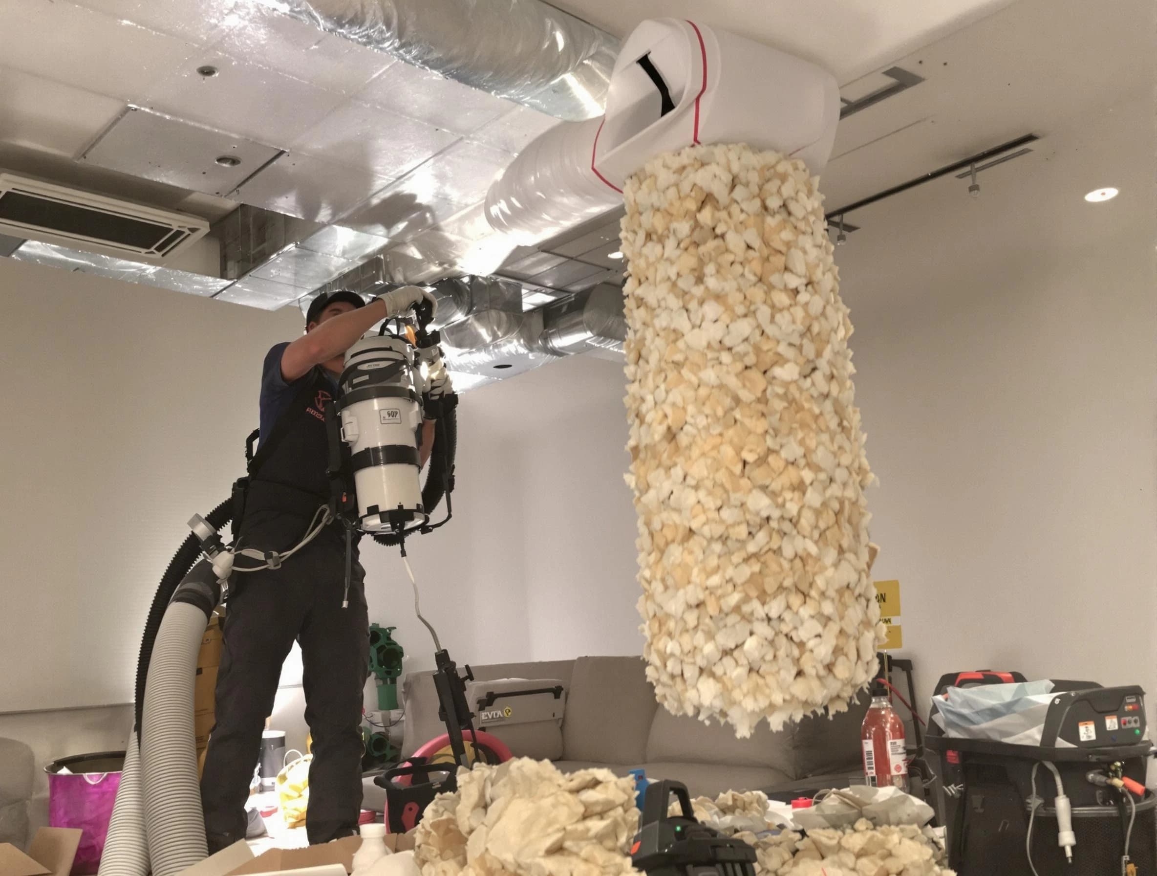 Fountain Hills Air Duct Cleaning technician performing precision vacuum insulation removal in a residential property in Fountain Hills