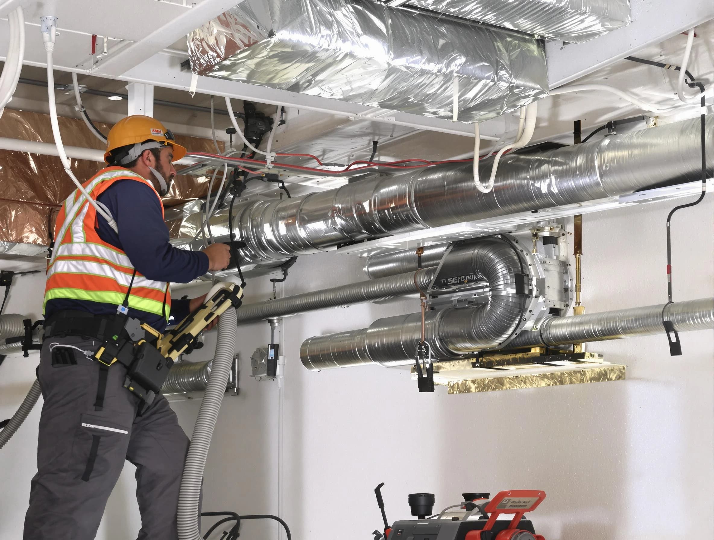 Fountain Hills Air Duct Cleaning technician performing precision vacuum insulation removal in a residential property in Fountain Hills